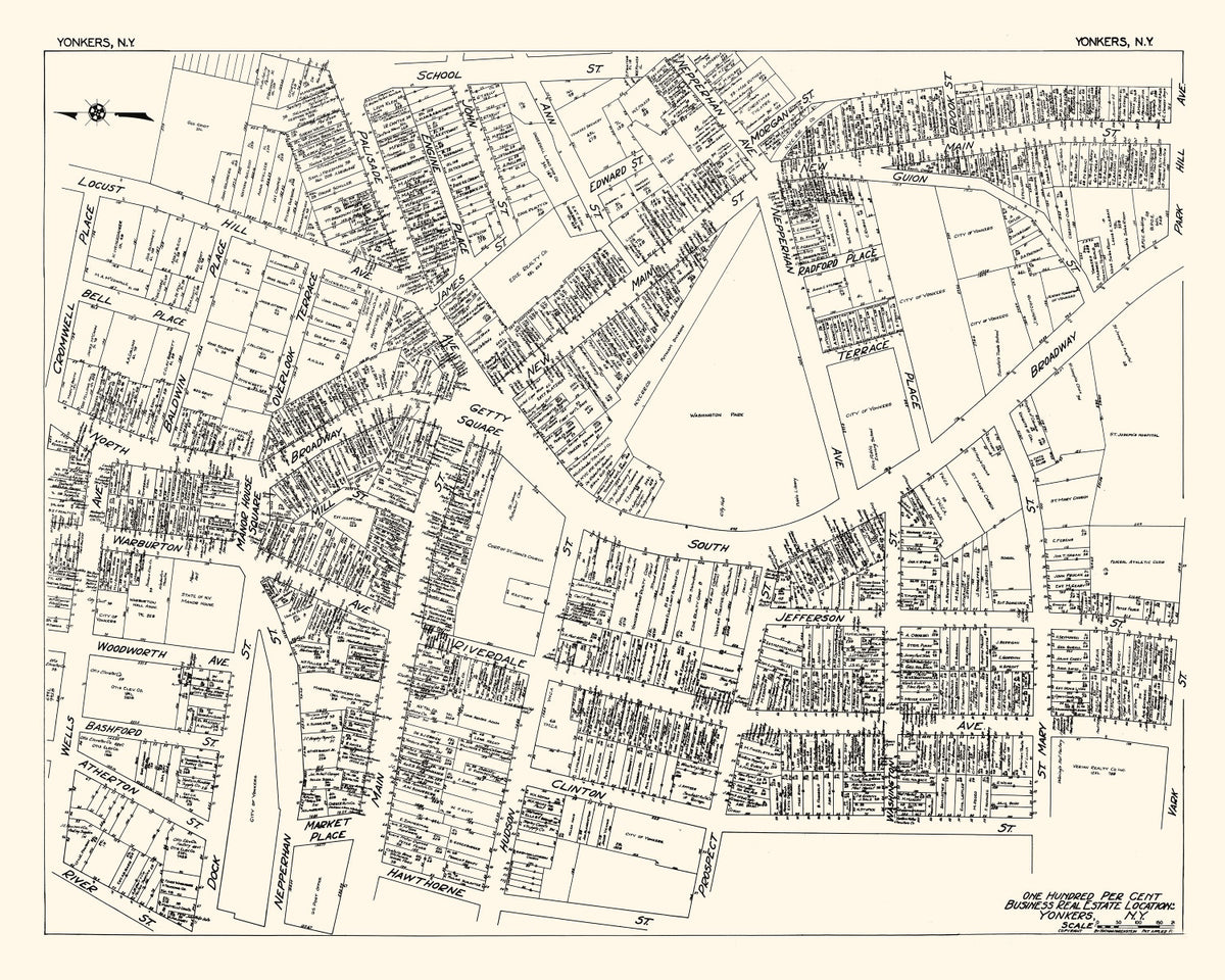 Preview of Vintage Map of Yonkers, NY Business Section 1929