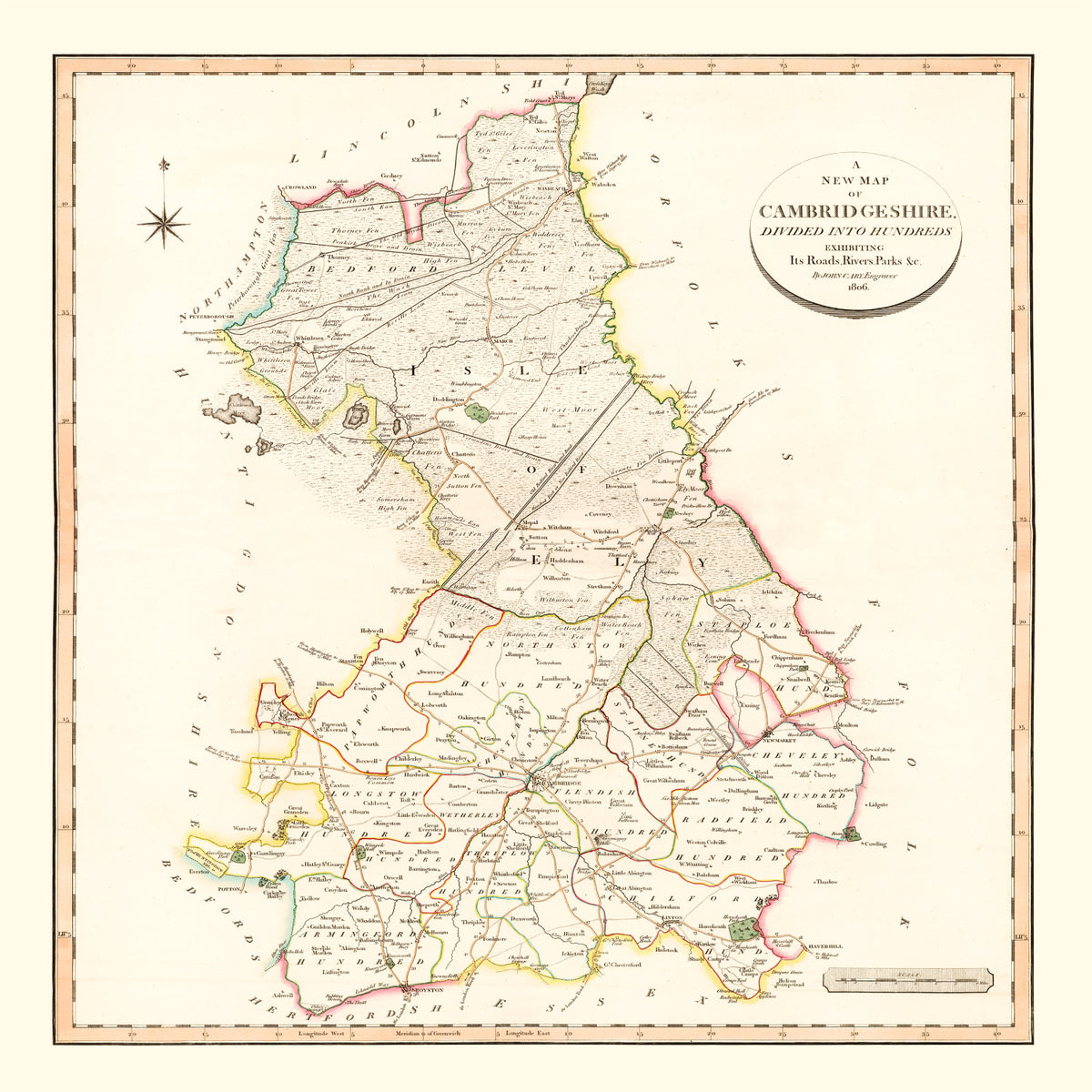 Preview of Vintage Map of Cambridgeshire County England, 1808
