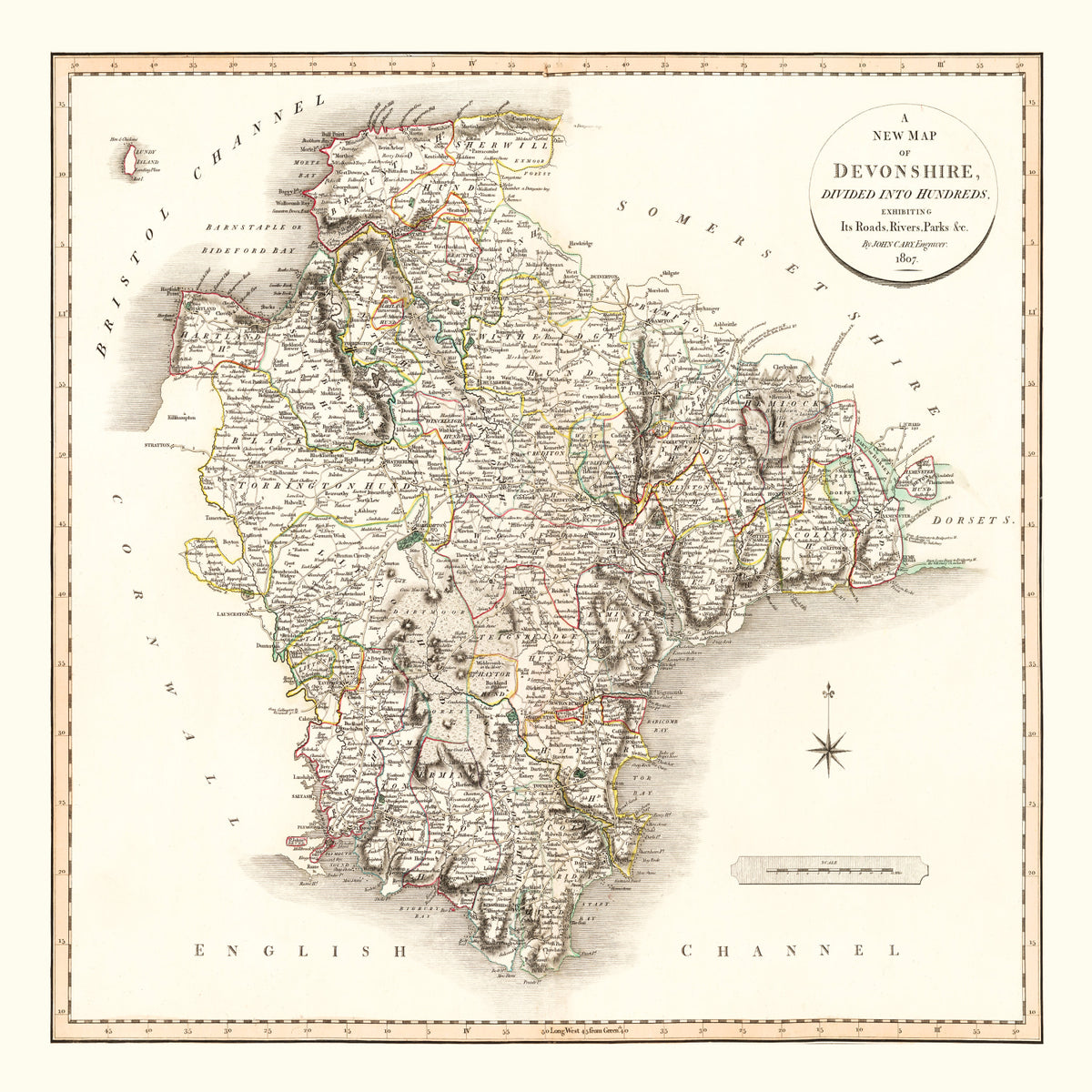 Preview of Vintage Map of Devonshire County England, 1807