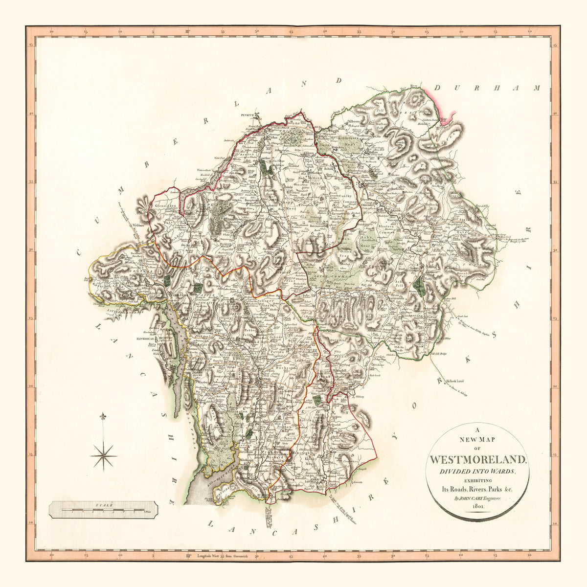 Preview of Vintage Map of Westmoreland County England, 1801