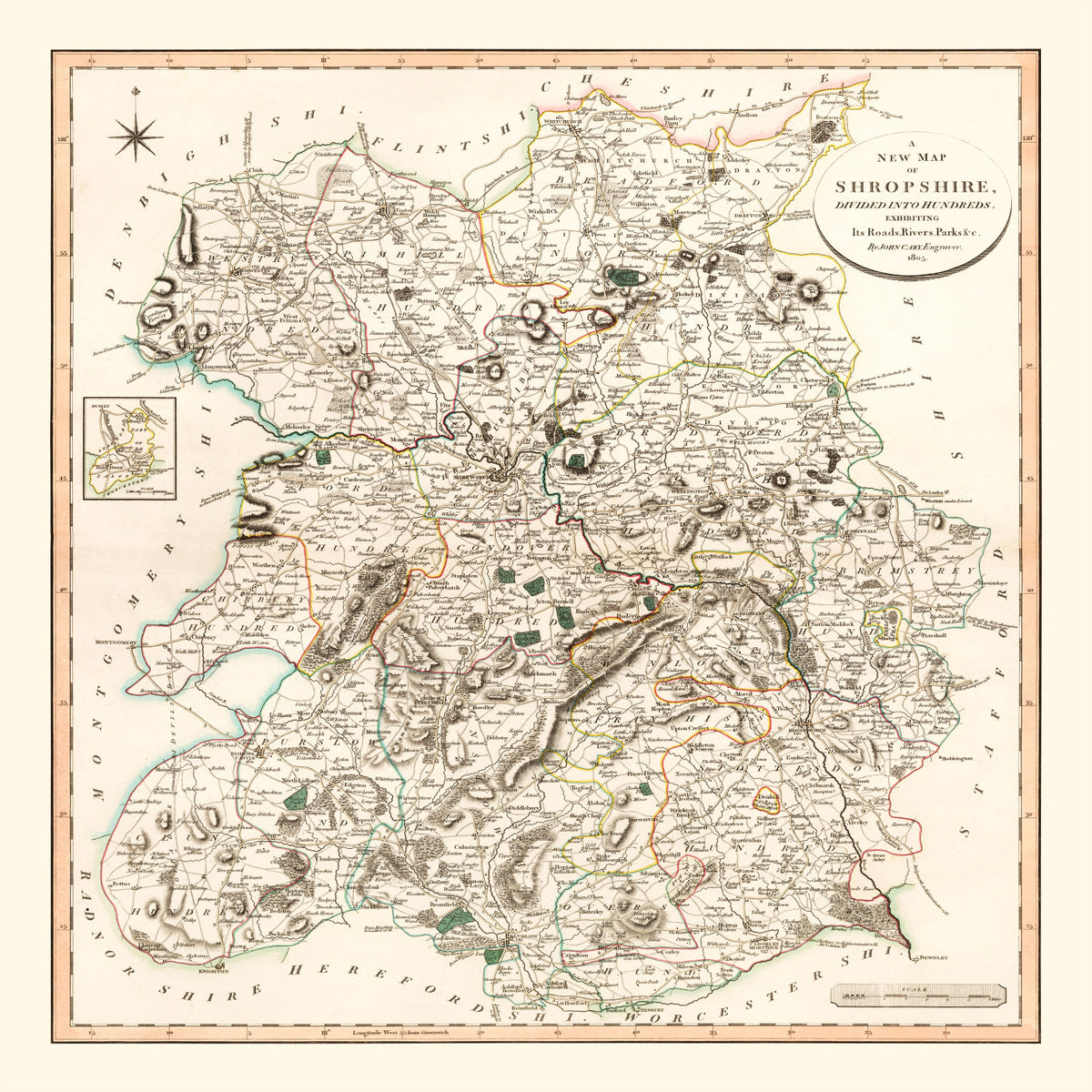 Preview of Vintage Map of Shropshire County England, 1805