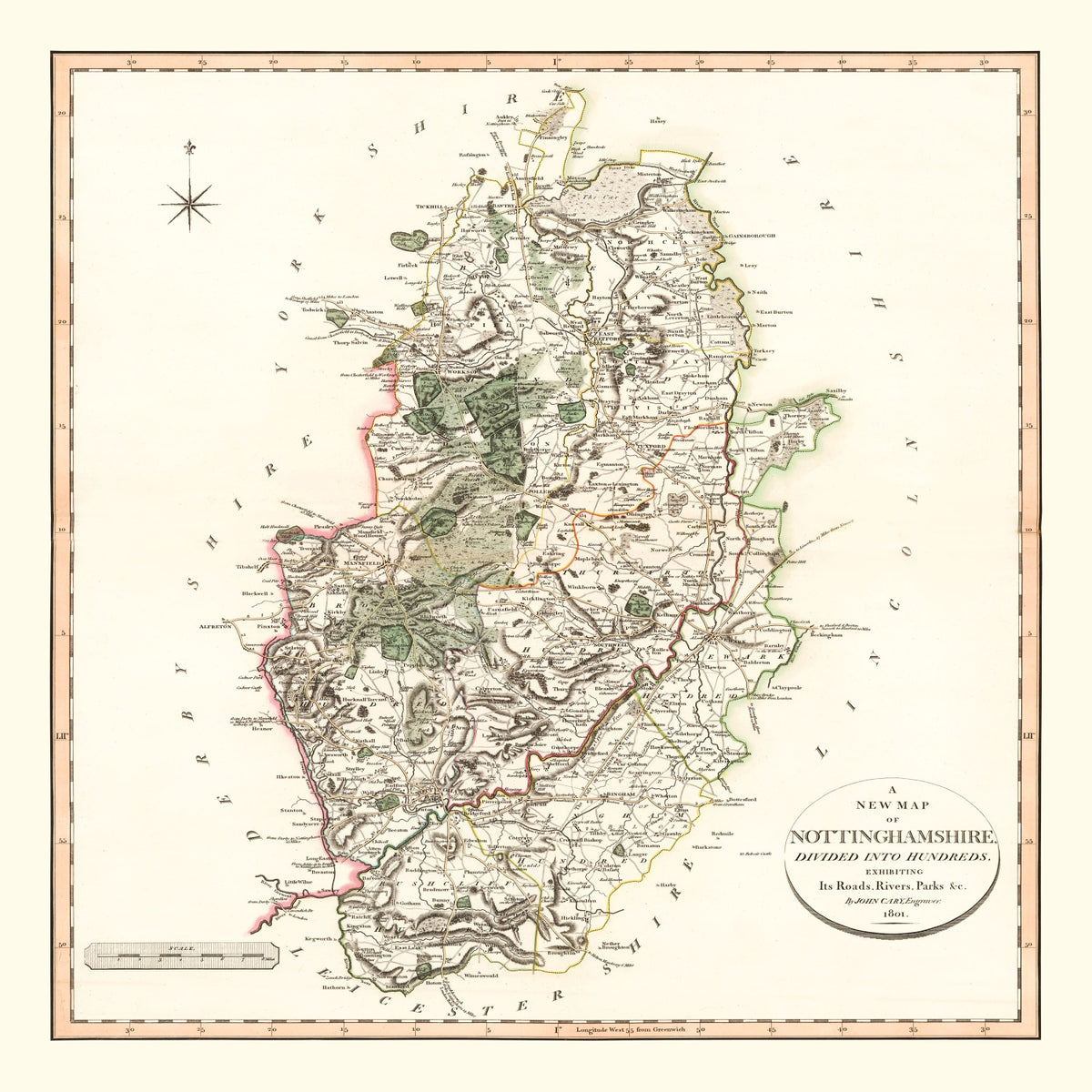 Preview of Vintage Map of Nottinghamshire County England, 1801