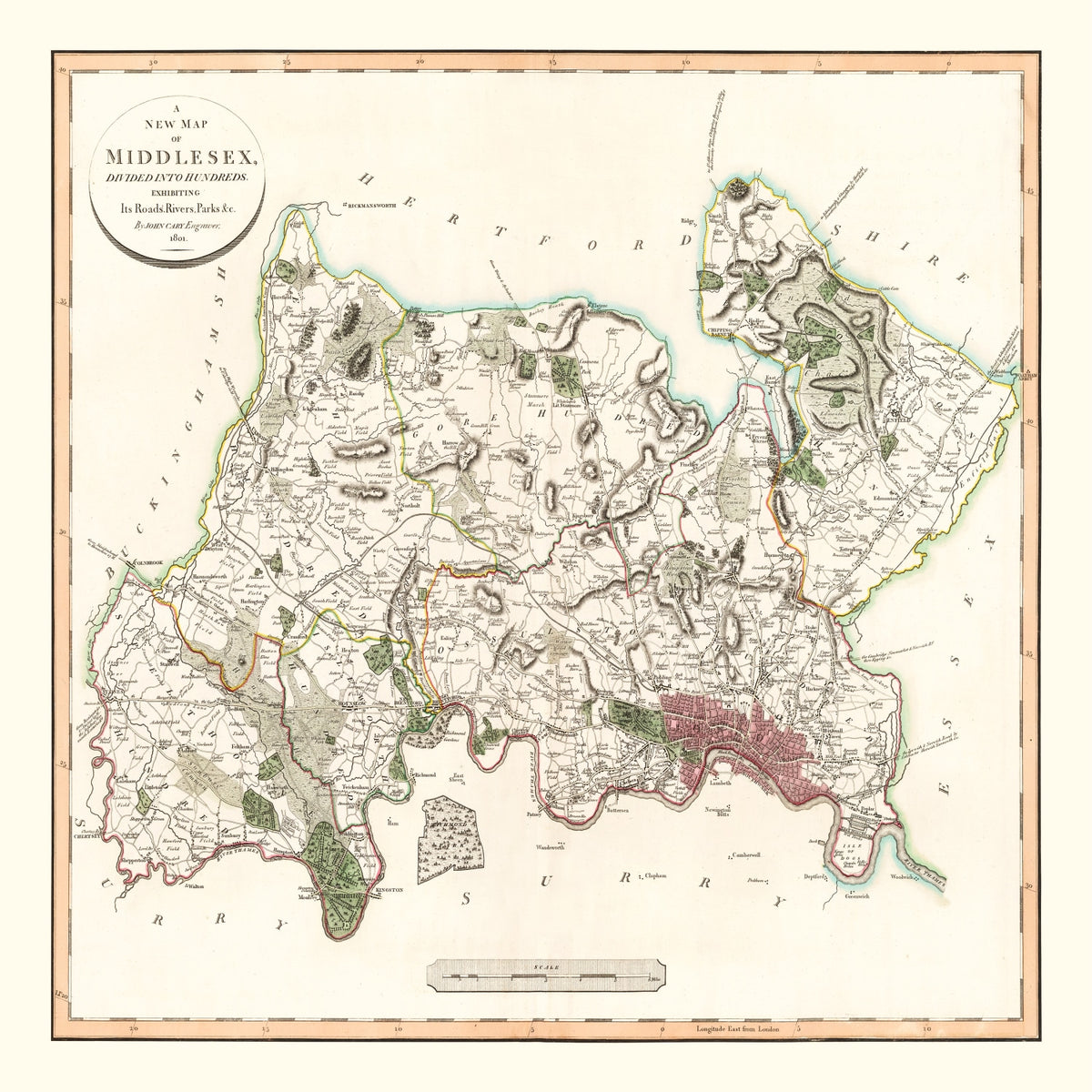 Preview of Vintage Map of Middlesex County England, 1801