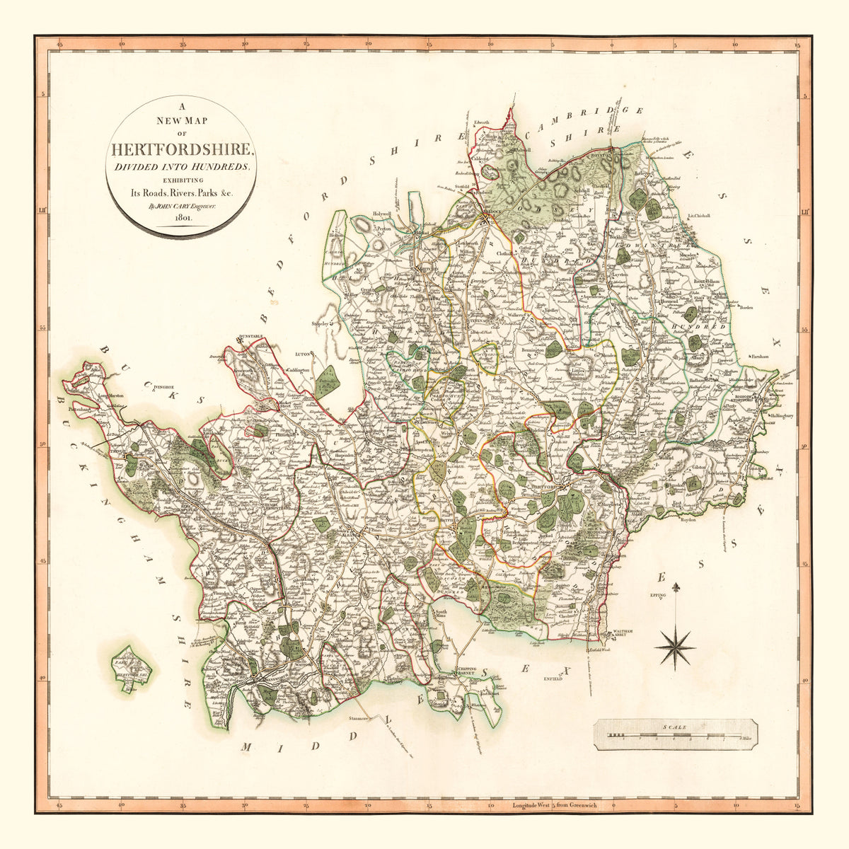Preview of Vintage Map of Hertfordshire County England, 1801