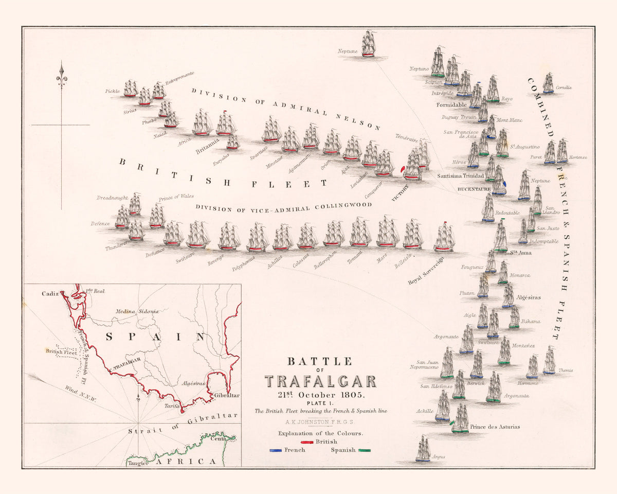 Preview of Vintage Map of the Battle of Trafalgar, 1805