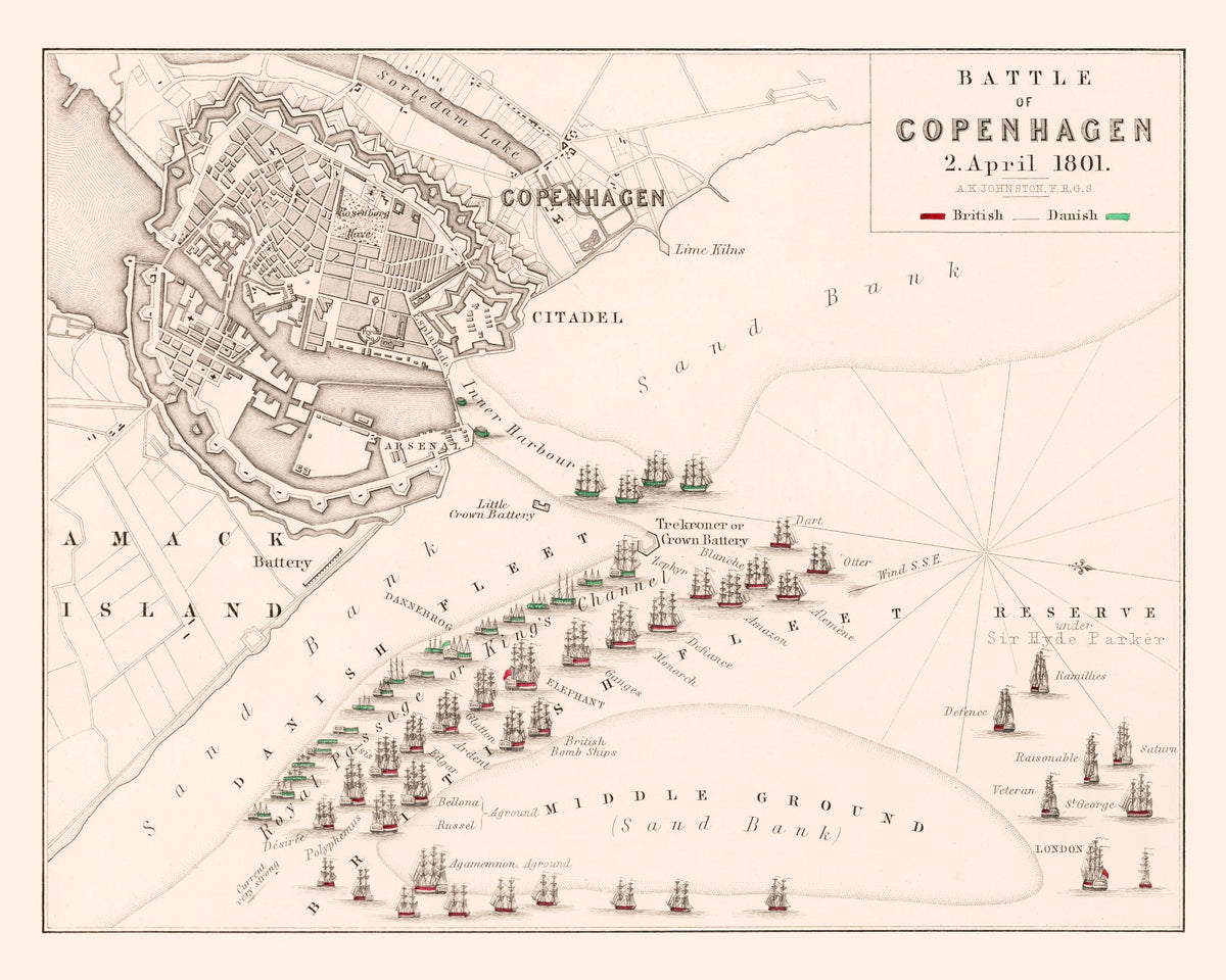 Preview of Vintage Map of the Battle of Copenhagen, 1801
