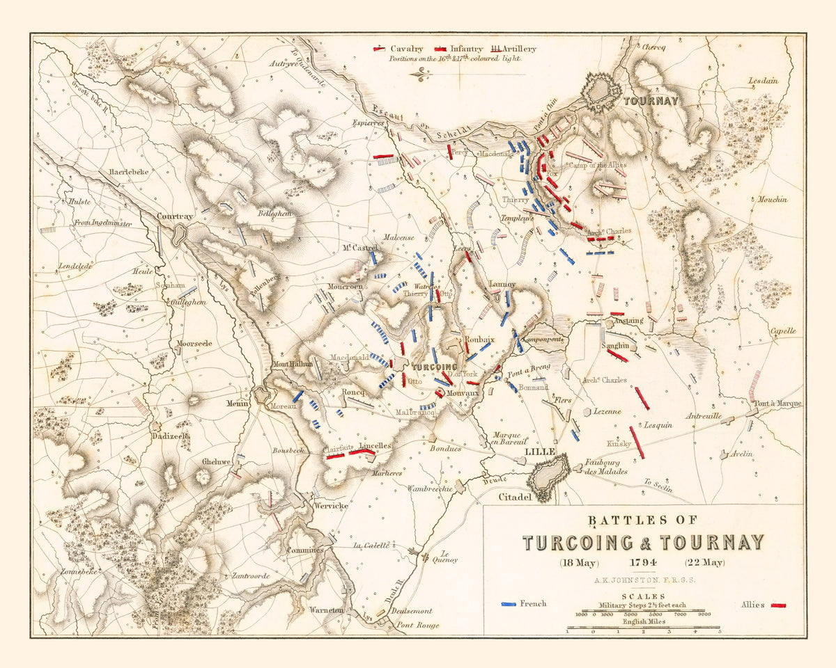 Preview of Vintage Map of the Battles of Turcoing & Tournay, 1794
