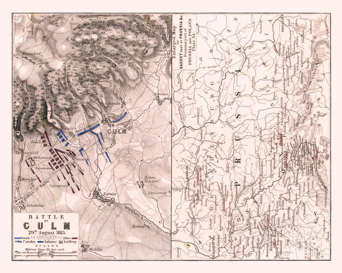 Preview of Vintage Map of the Battle of Culm, 1813