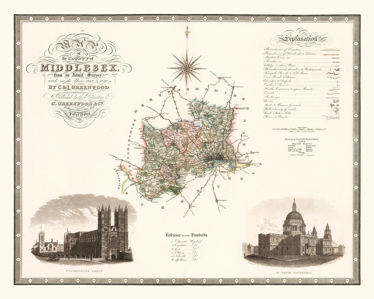Preview of Vintage Map of Middlesex England, 1829