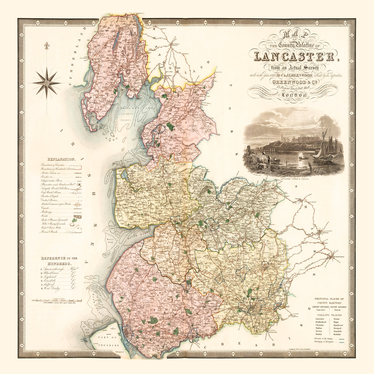Preview of Vintage Map of Map of the county palatine of Lancaster England, 1830
