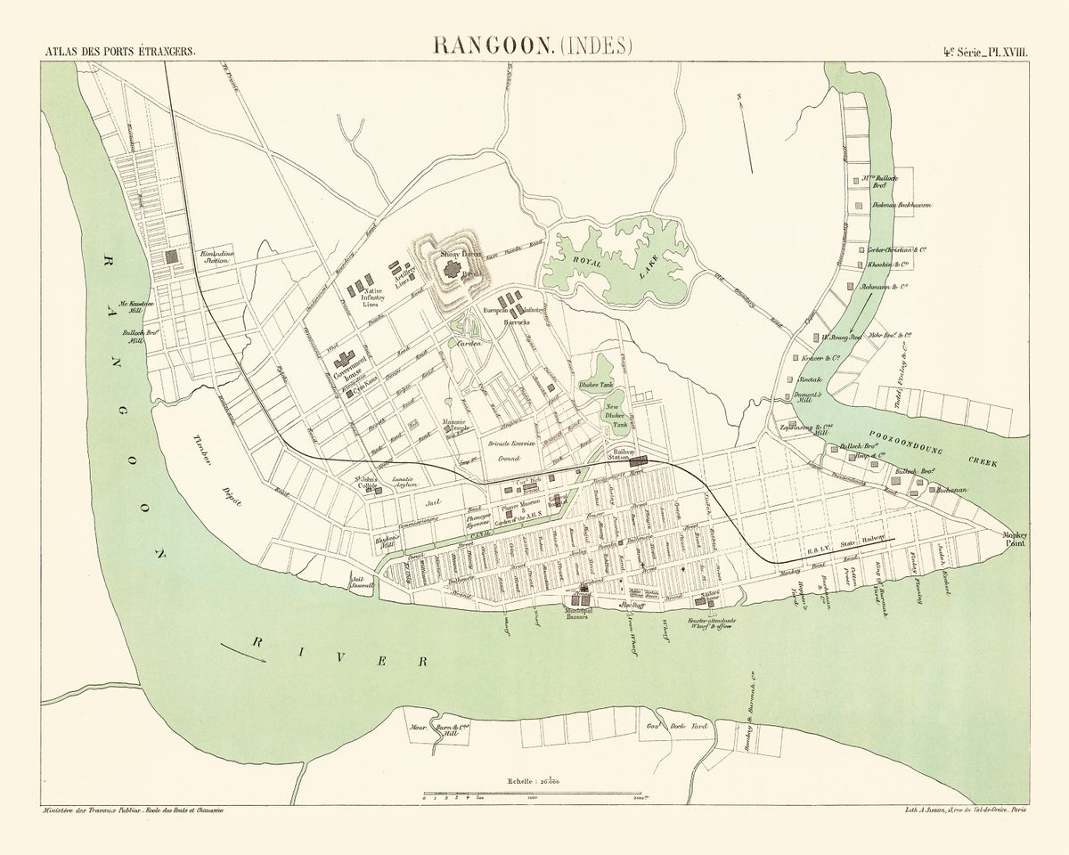 Preview of Vintage Map of Yangon, Myanmar 1888