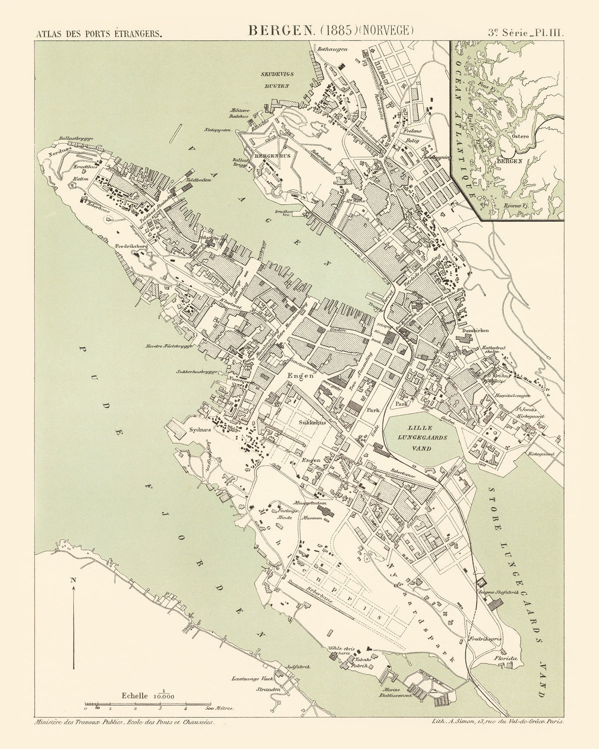 Preview of Vintage Map of Bergen, Norway 1885