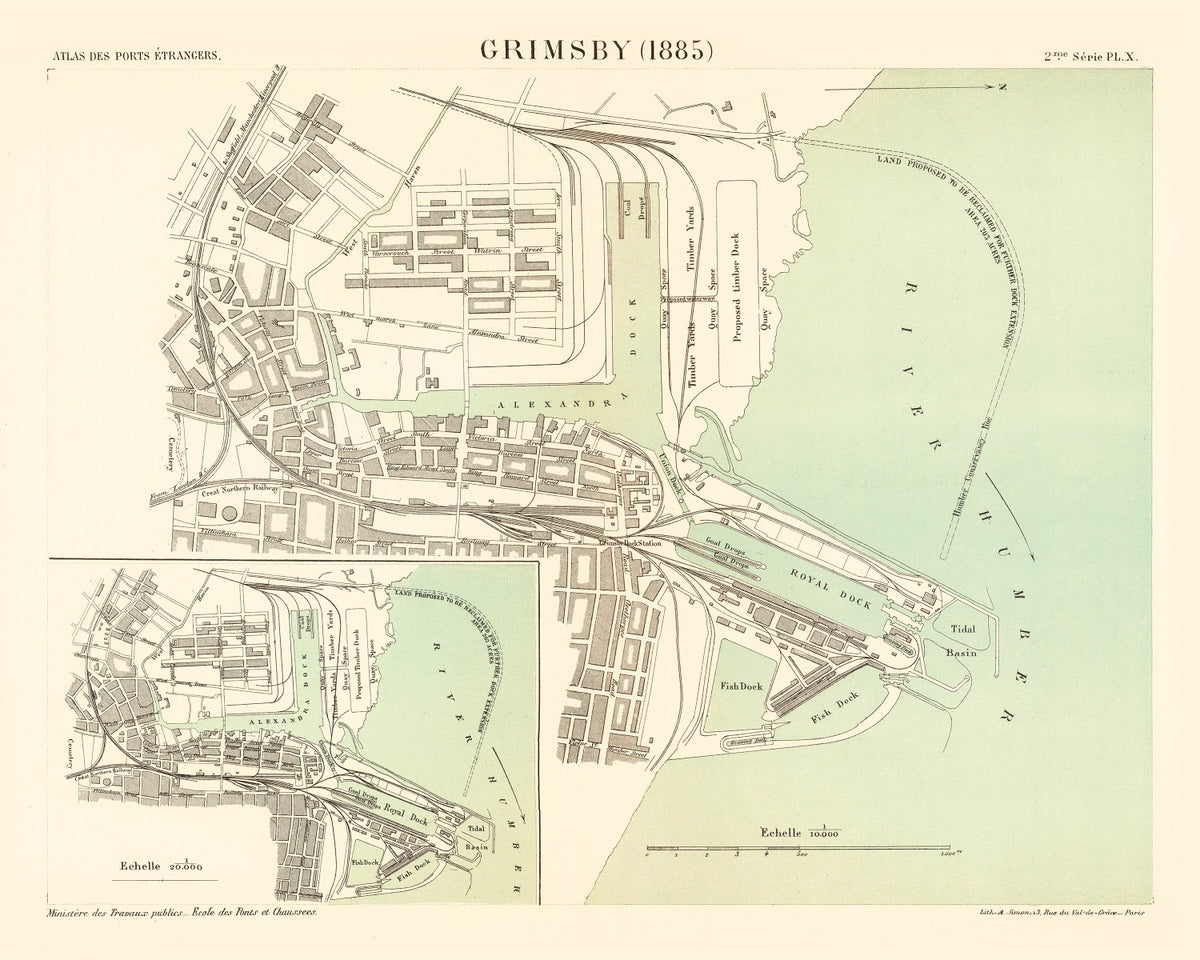 Preview of Vintage Map of Grimsby, England 1885
