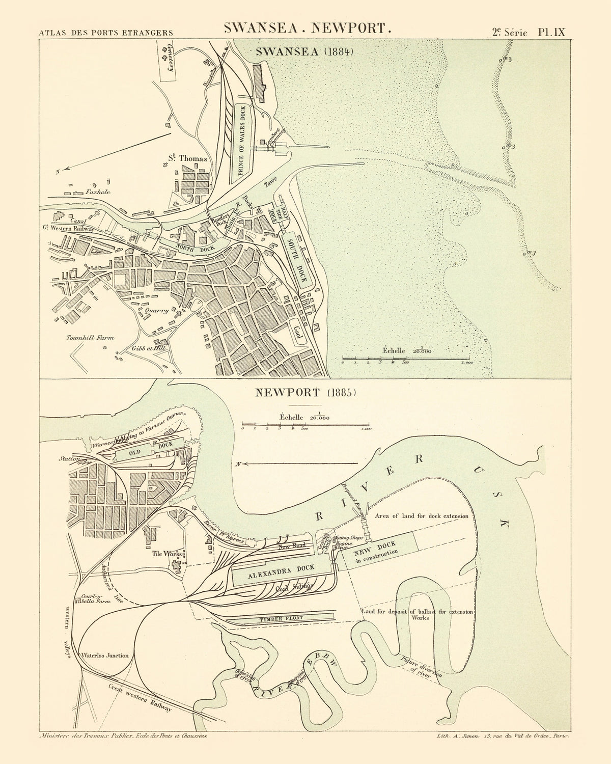 Preview of Vintage Map of Swansea, Wales 1885
