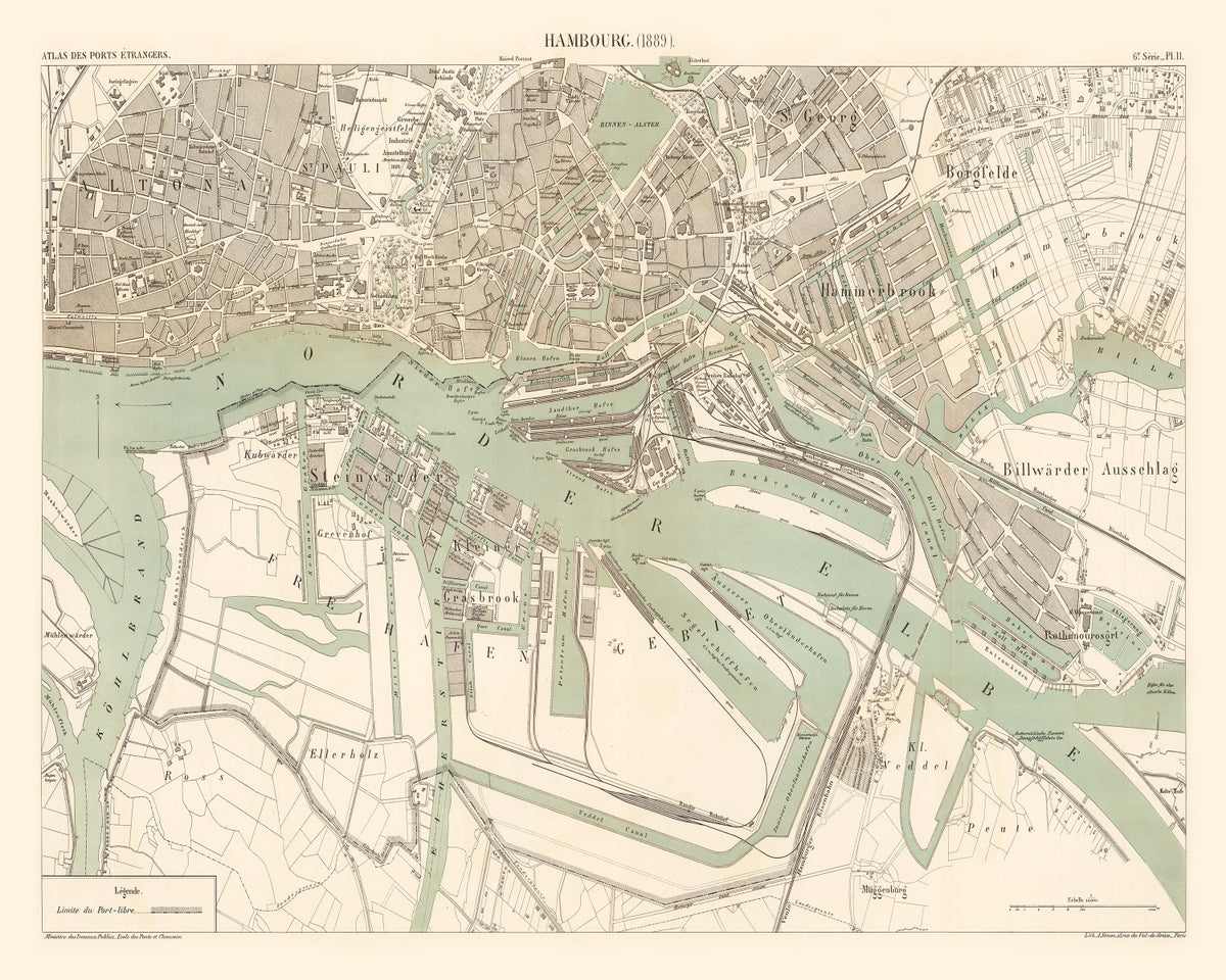 Preview of Vintage Map of Hamburg, Germany 1889
