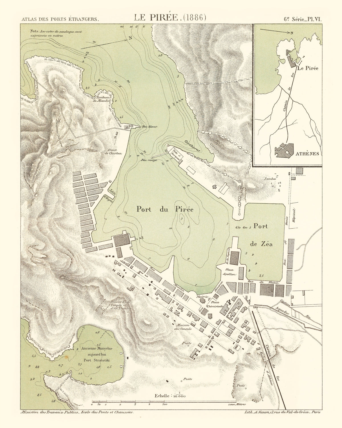 Preview of Vintage Map of Piraeus, Greece 1886