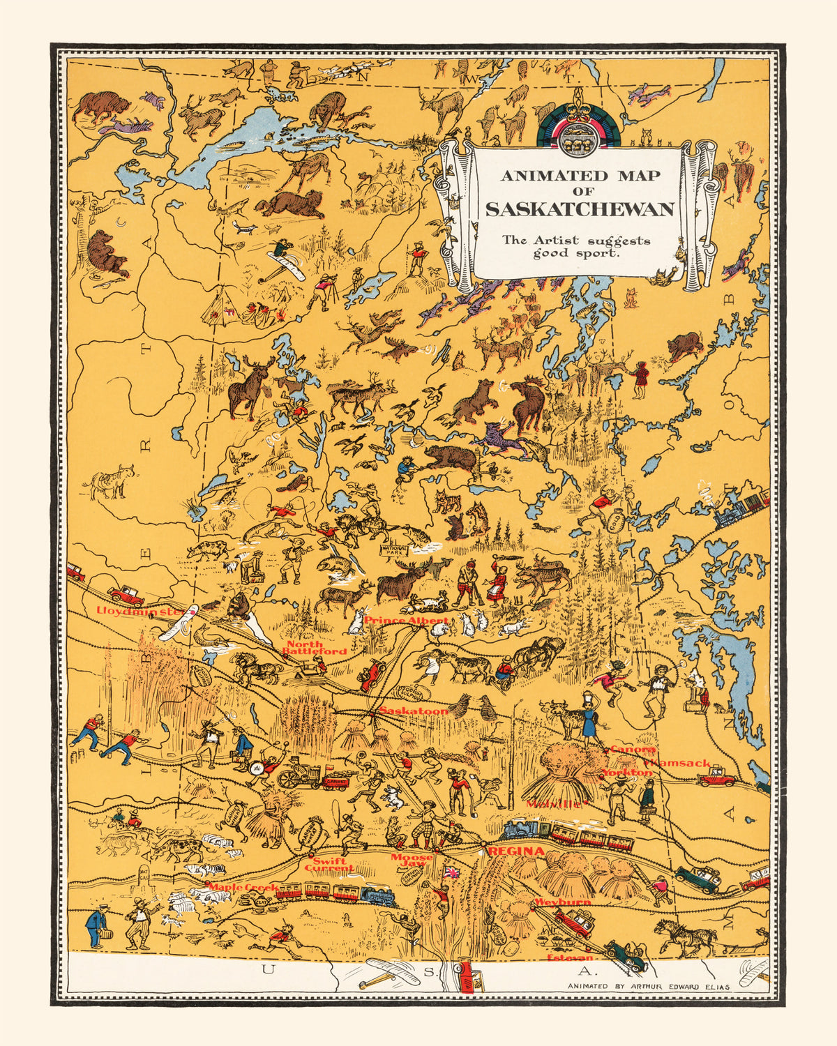 Preview of Vintage Animated Map of Saskatchewan, Canada 1929