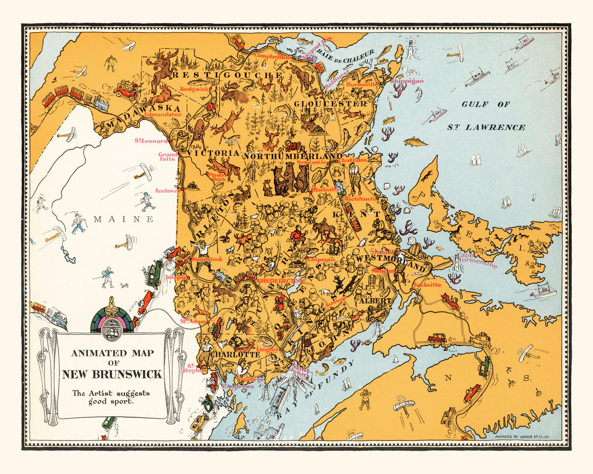 Preview of Vintage Animated Map of New Brunswick, Canada 1929