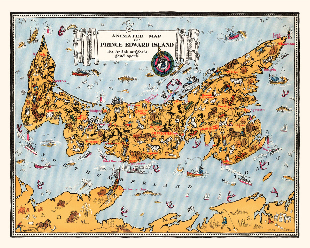 Preview of Vintage Animated Map of Prince Edward, Island Canada 1929