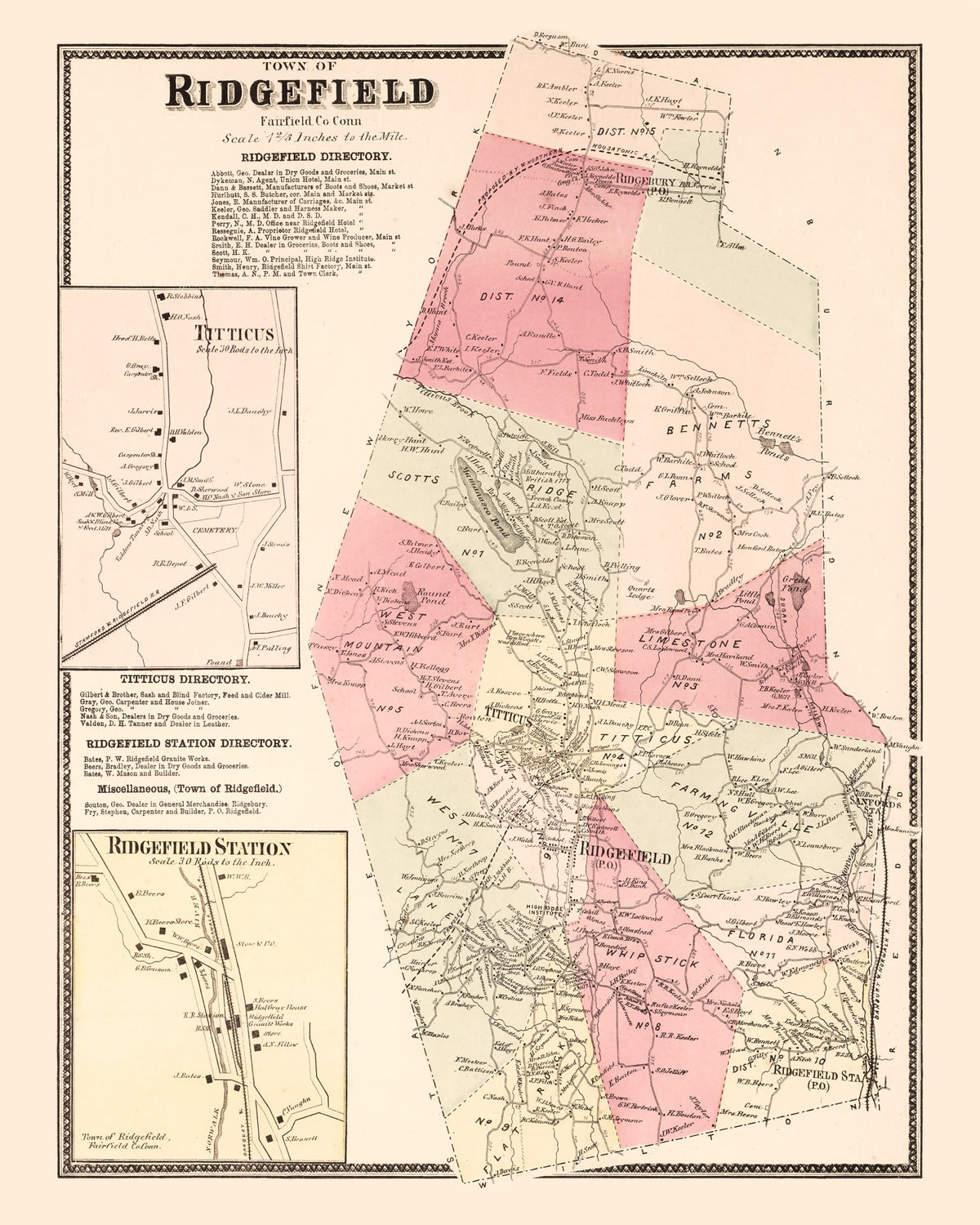 Preview of Vintage Map of Titticus, Connecticut 1867