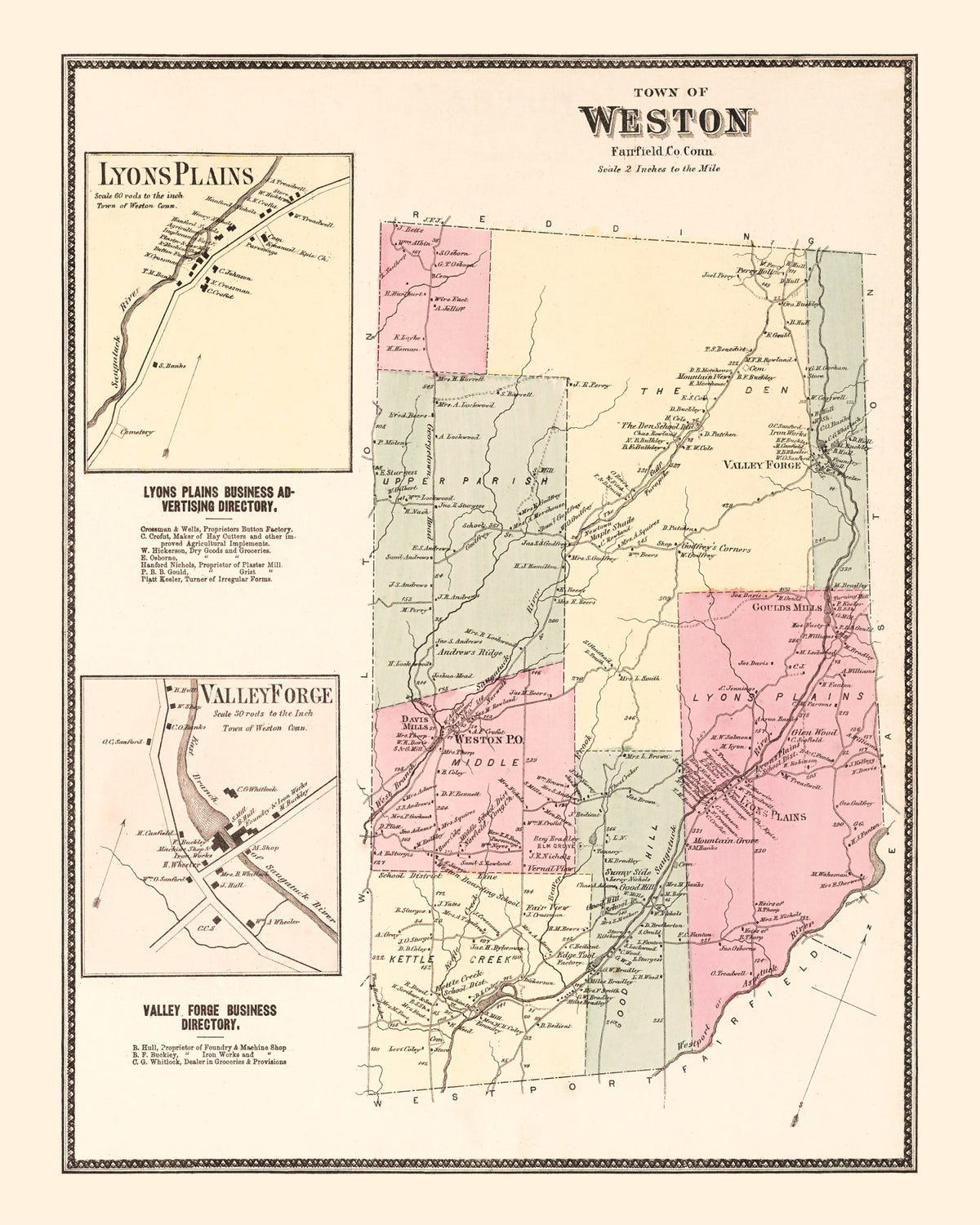 Preview of Vintage Map of Lyons Plains, Connecticut 1867