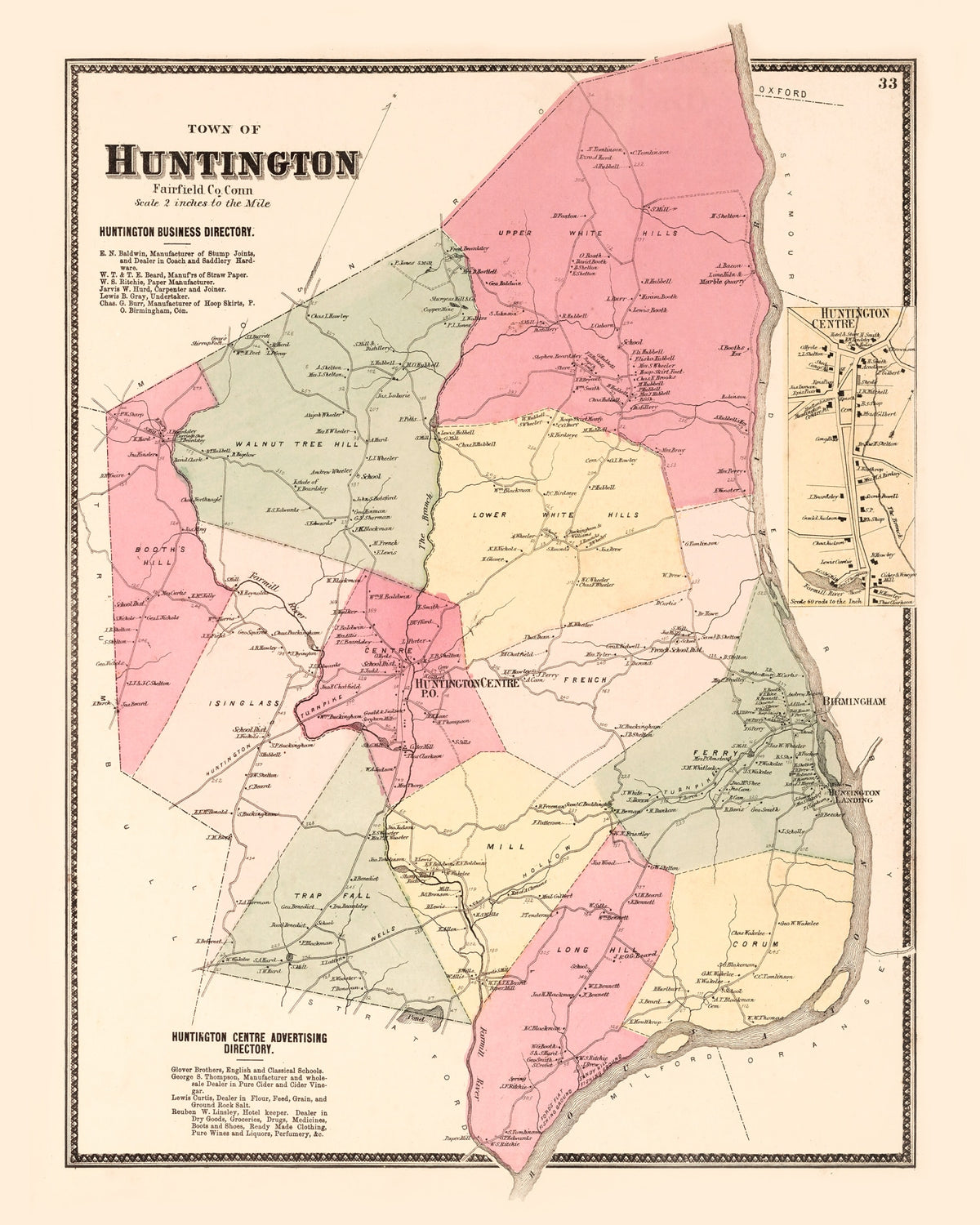 Preview of Vintage Map of Huntington Centre, Connecticut 1867
