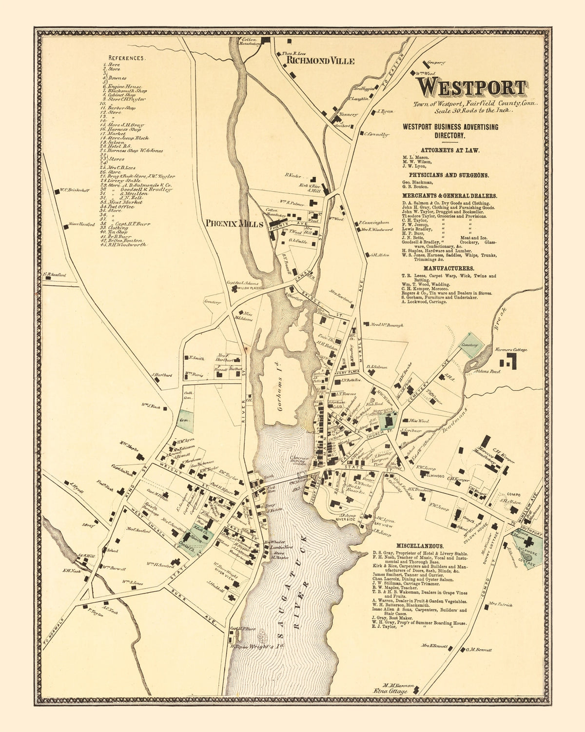 Preview of Vintage Map of Westport, Connecticut 1867