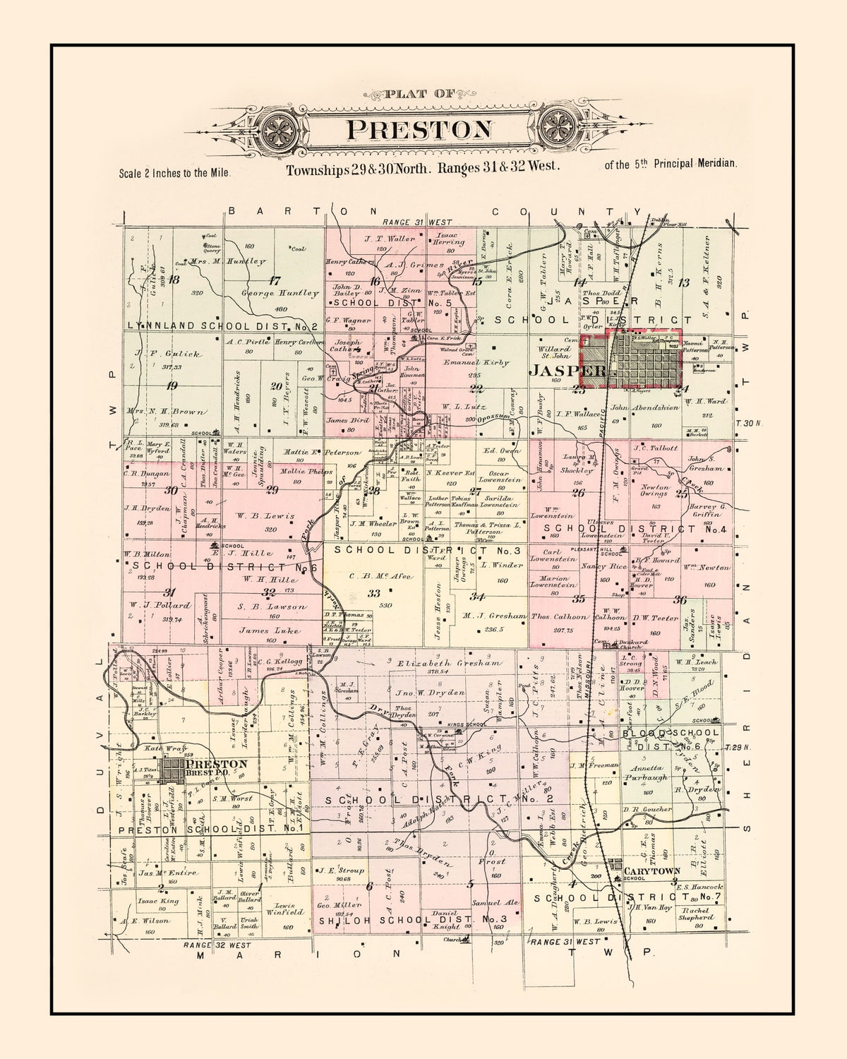 Preview of Vintage Map of Preston Township, Jasper County, Missouri 1895