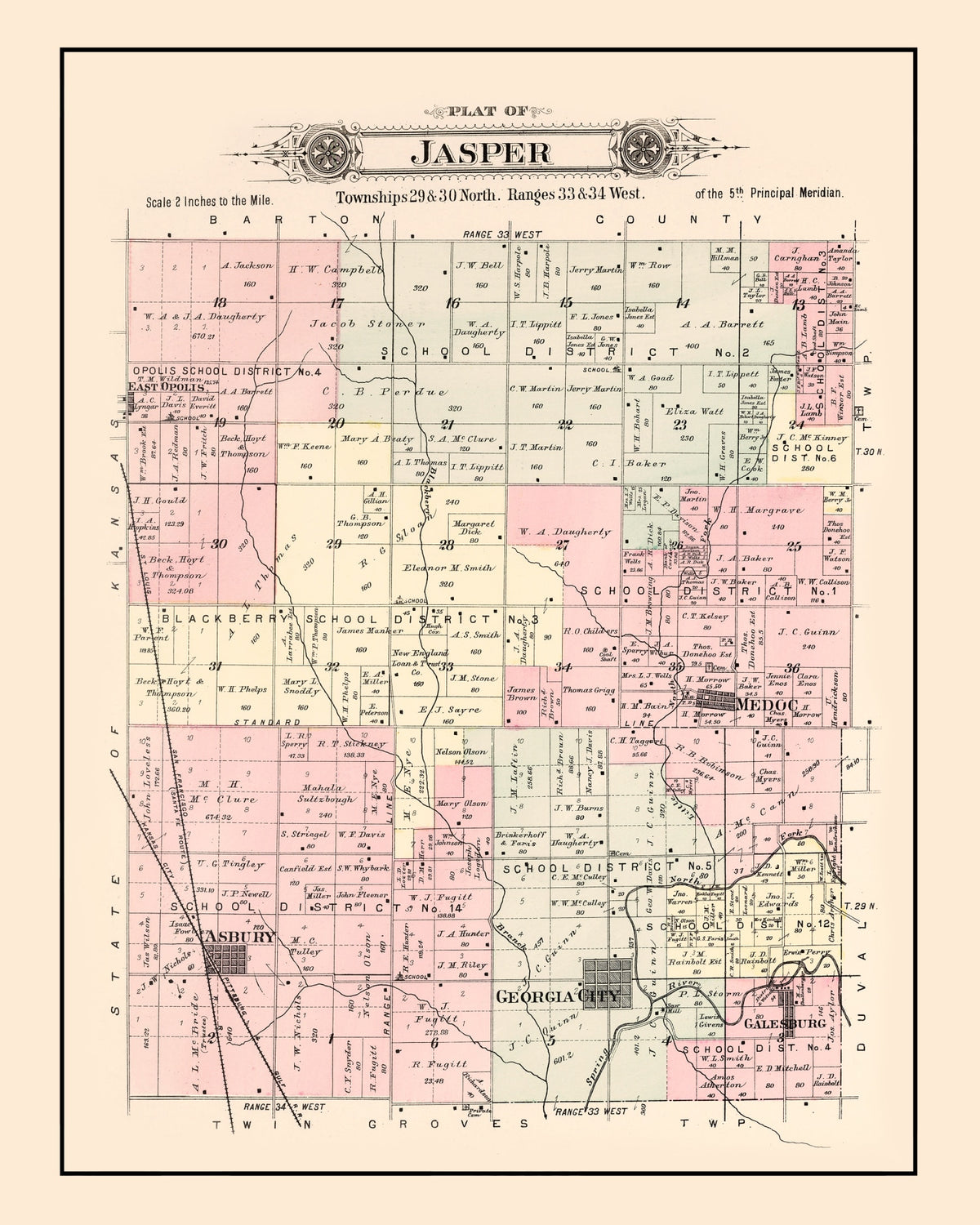 Preview of Vintage Map of Jasper Township, Jasper County, Missouri 1895