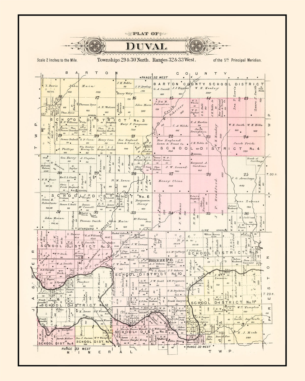 Preview of Vintage Map of Duval Township, Jasper County, Missouri 1895