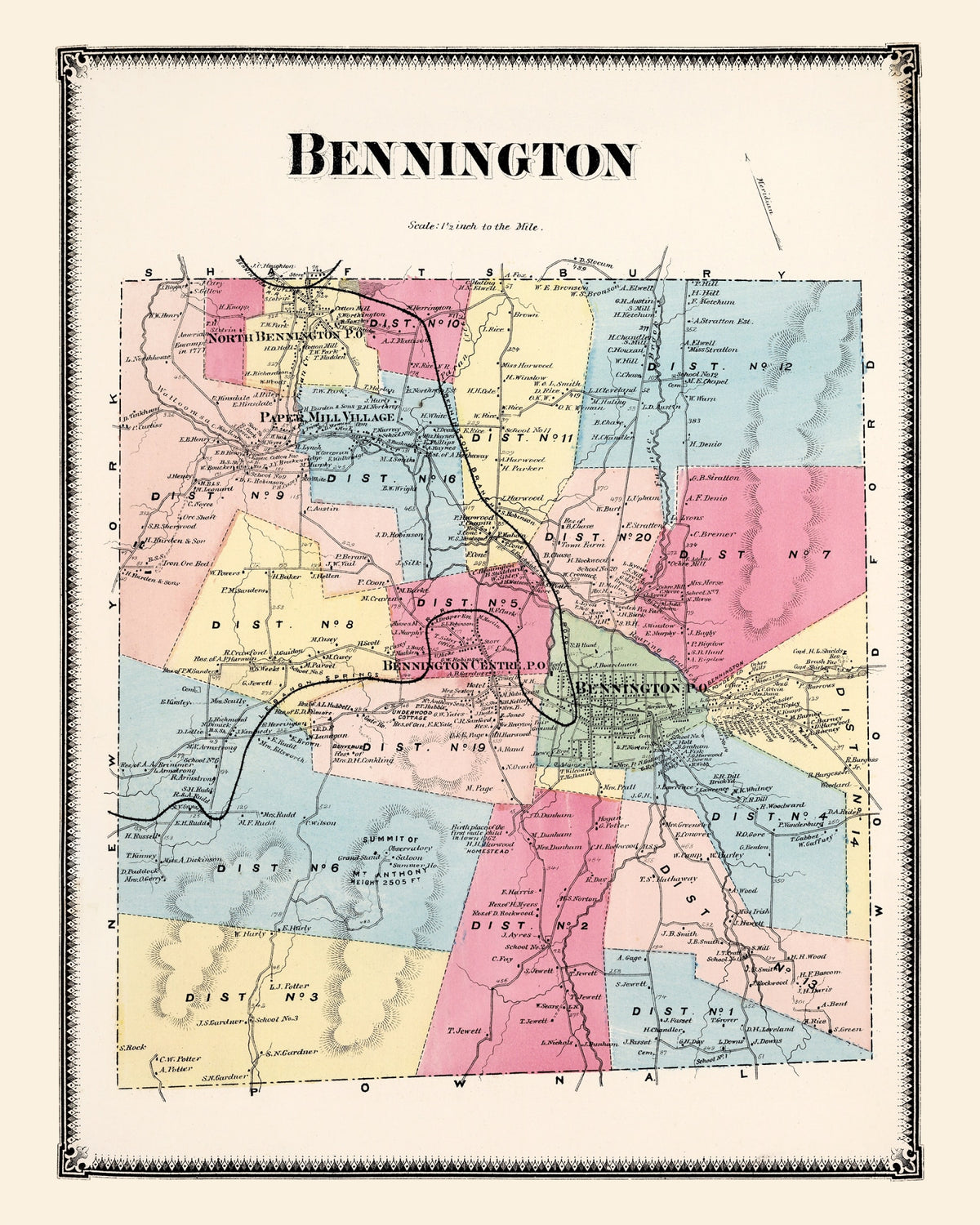 Preview of Vintage Map of Bennington Township, Bennington County, Vermont 1869