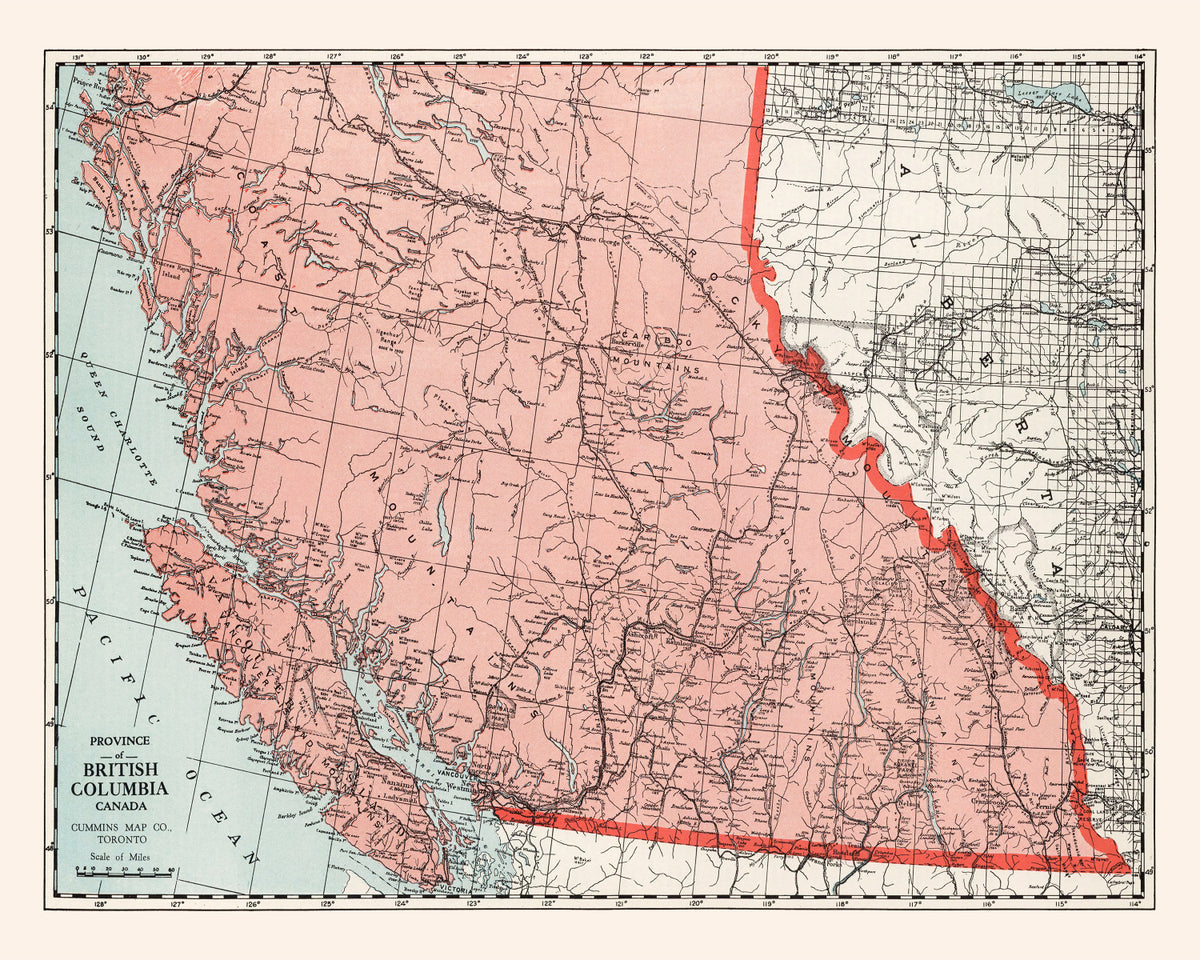 Preview of Vintage Map of British Columbia Canada, 1925