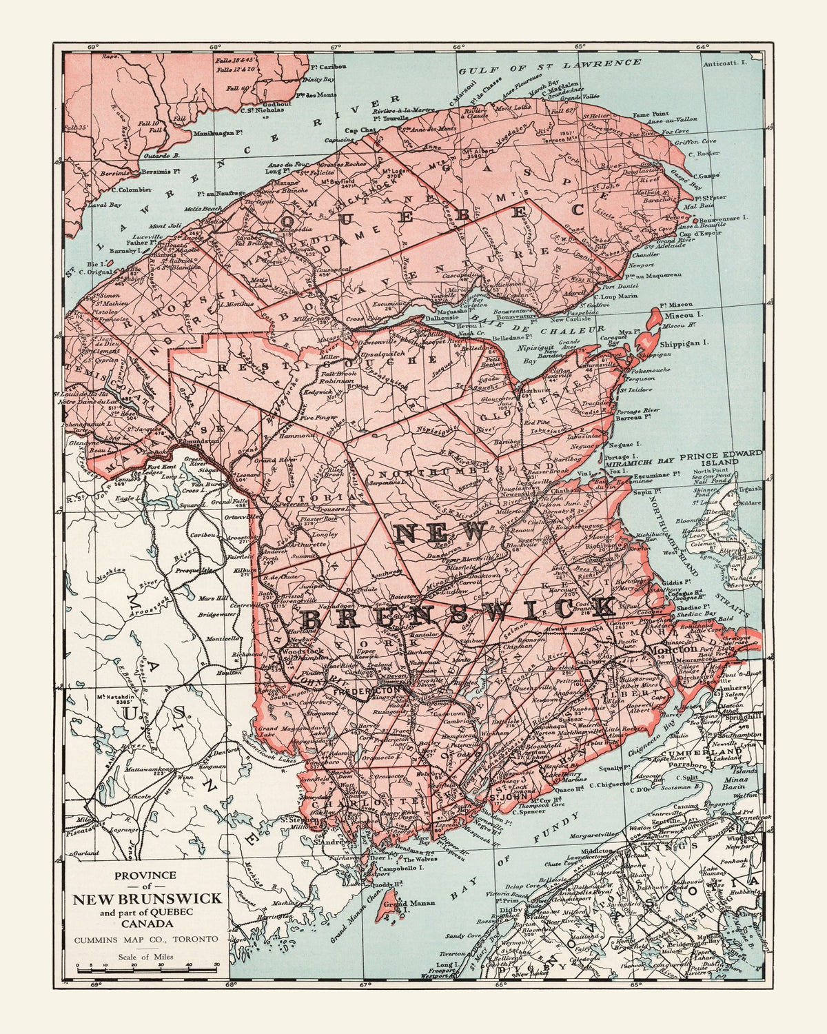 Preview of Vintage Map of New Brunswick Canada, 1925