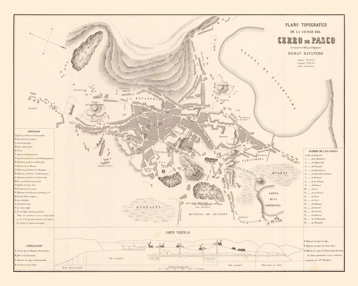 Preview of Vintage Map of Cerro de Pasco, Peru 1865