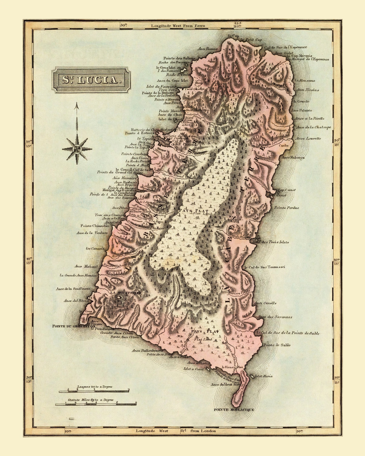 Preview of Vintage Map of St Lucia 1823