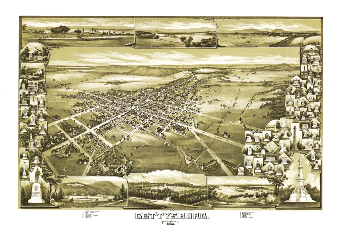 Preview of Vintage Map of Gettysburg, Pennsylvania 1888