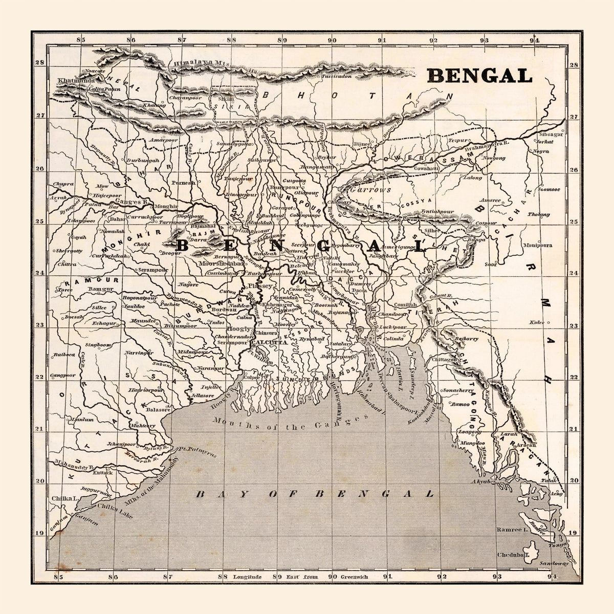 Preview of Vintage Map of Bengal, 1848