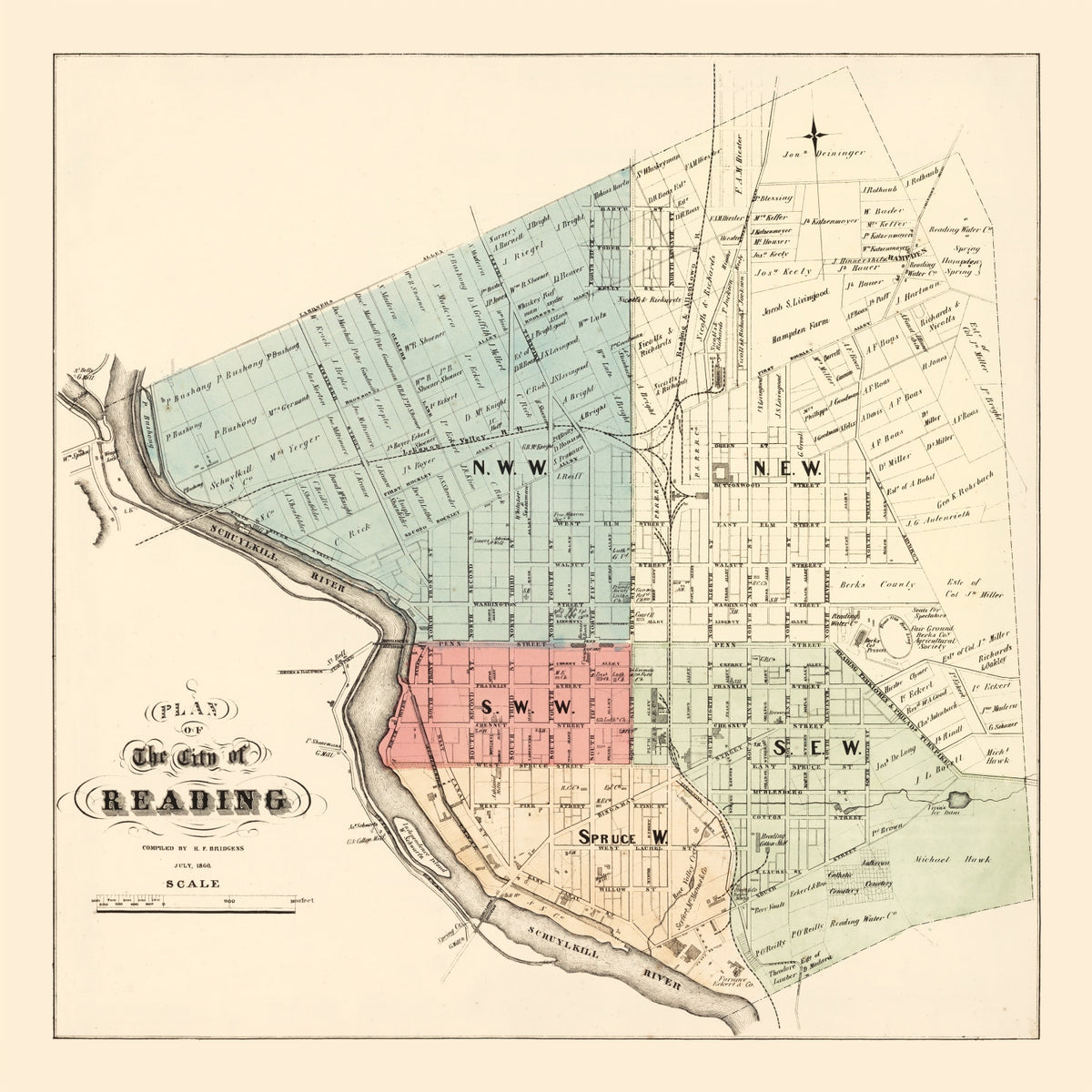 Preview of Vintage Map of Reading, Pennsylvania 1860