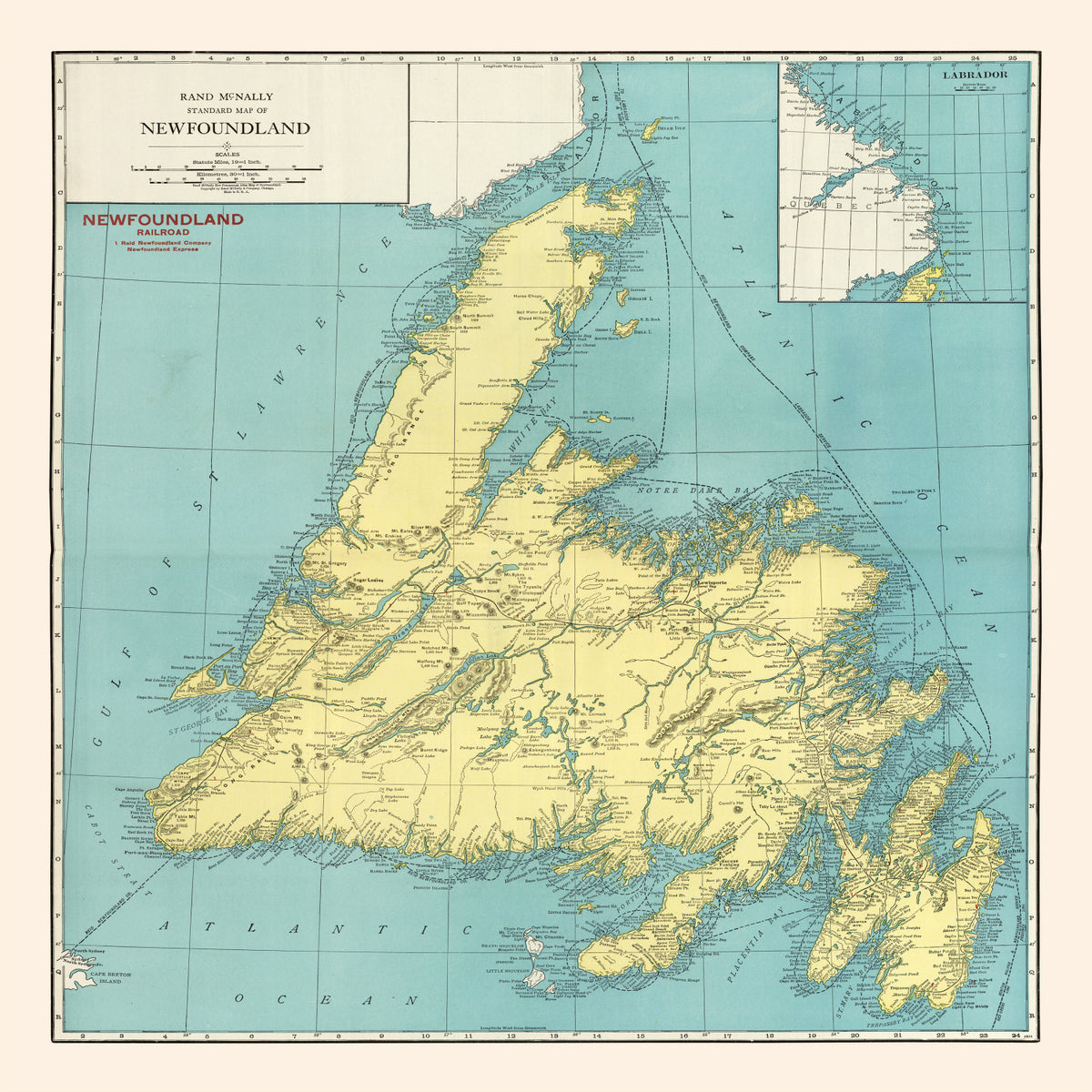 Preview of Vintage Map of Newfoundland Canada, 1924