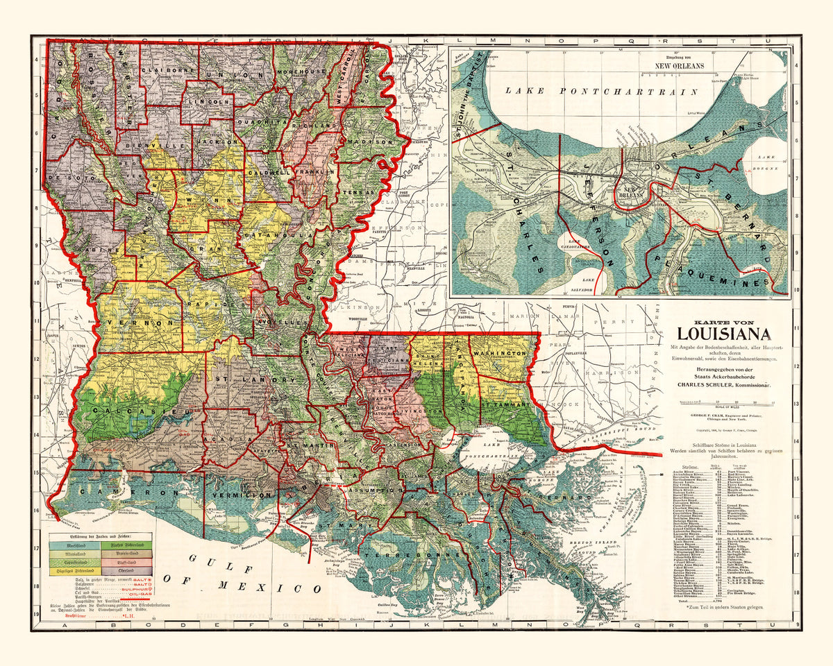 Preview of Vintage Map of Louisiana 1908