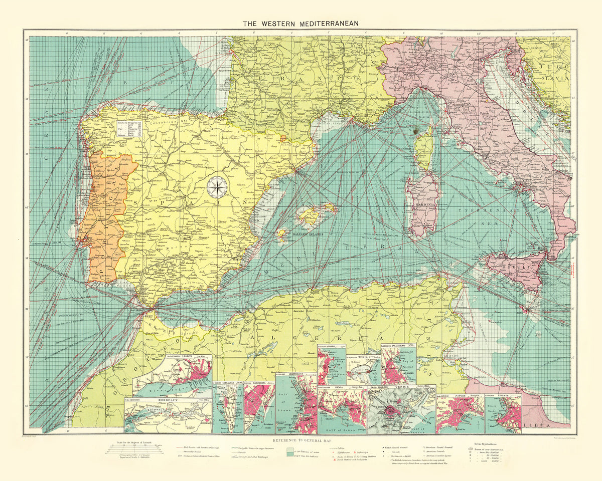 Preview of Vintage Map of Western Mediterranean Sea, 1922