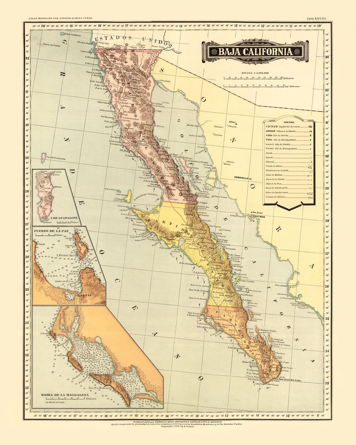 Preview of Vintage Map of Baja California, 1886