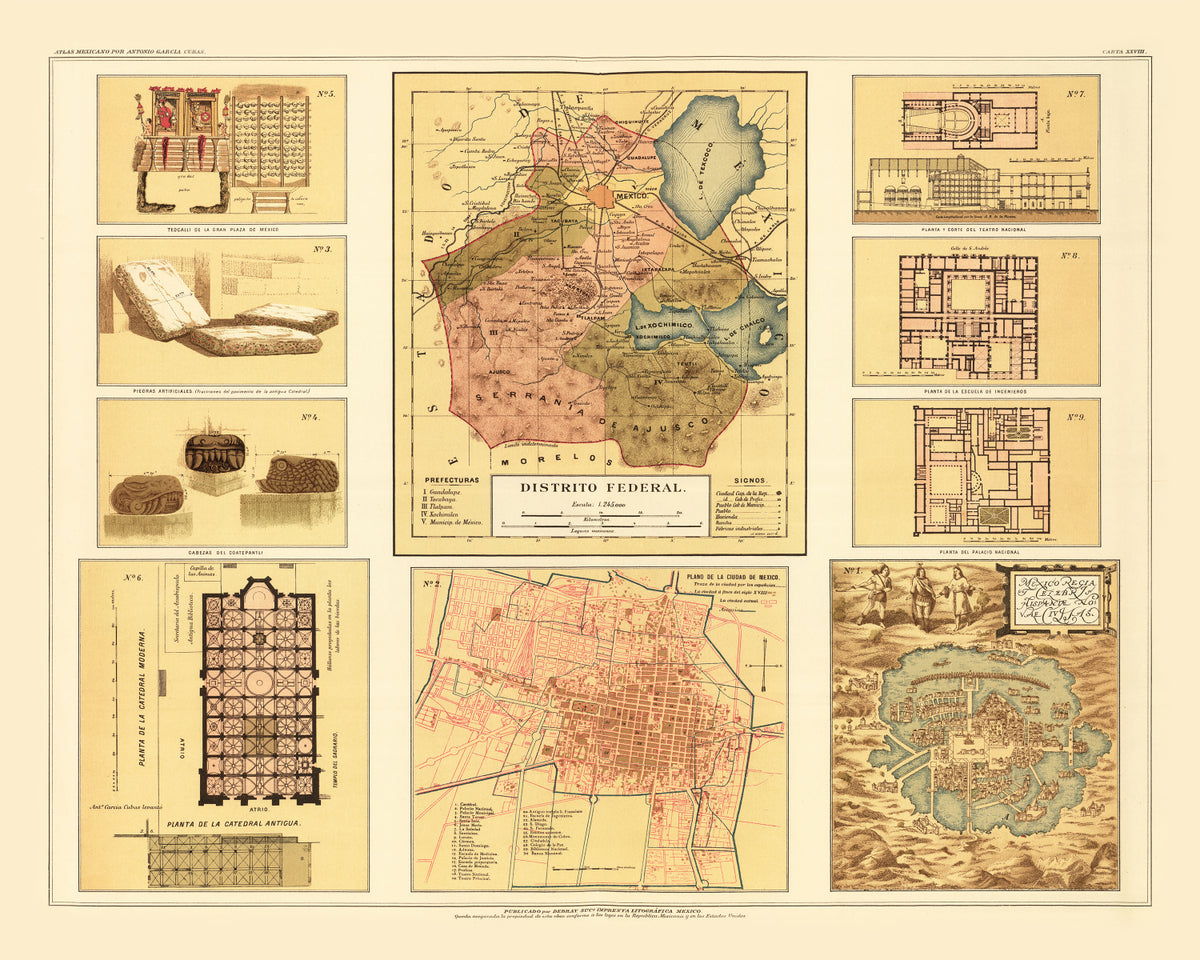 Preview of Vintage Map of Mexico City, Mexico 1886