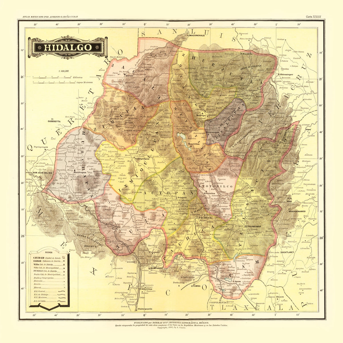 Preview of Vintage Map of Hidalgo Mexico, 1886