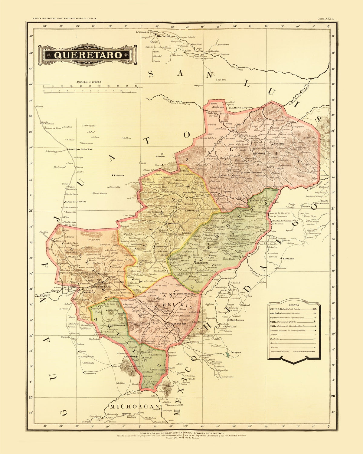 Preview of Vintage Map of Queretaro Mexico, 1886
