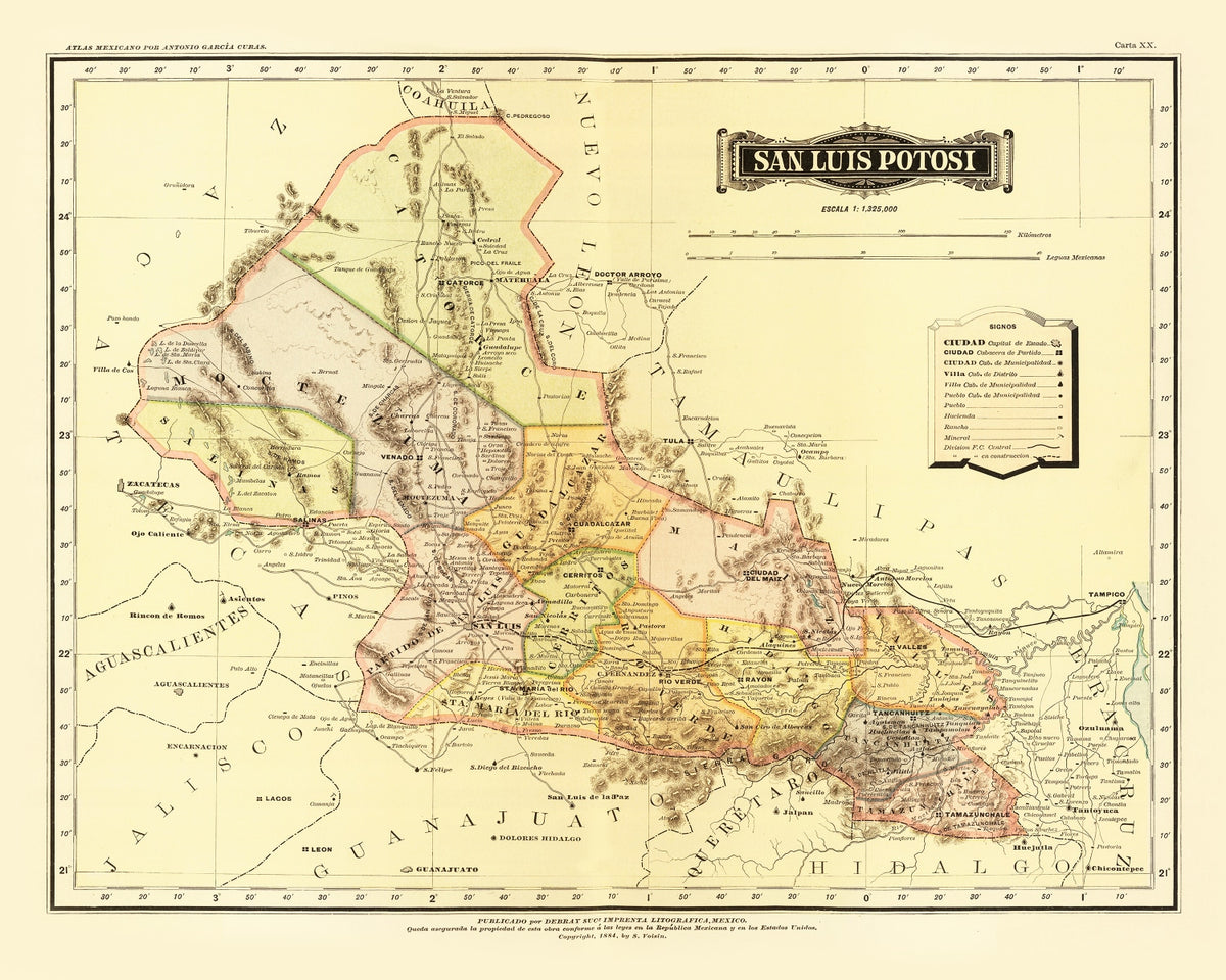 Preview of Vintage Map of San Luis Potosi Mexico, 1886