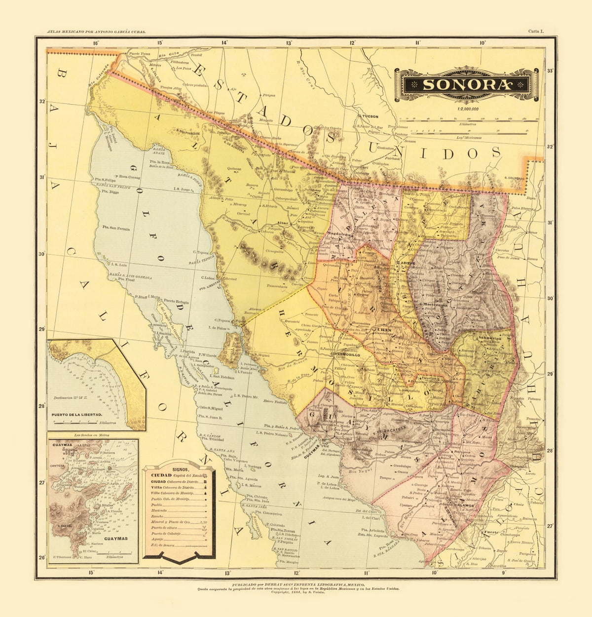Preview of Vintage Map of Sonora Mexico, 1886