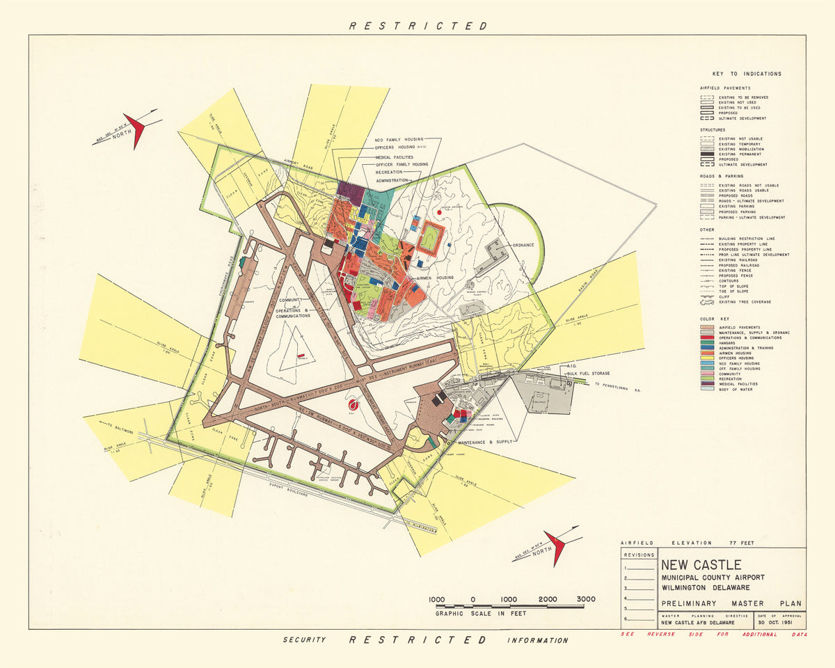 Preview of Vintage Map of New Castle Municipal County Airport, 1951