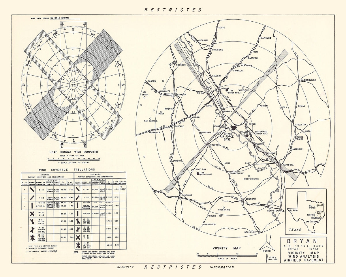 Preview of Vintage Map of the Bryan Air Force Base Vicinity, 1951