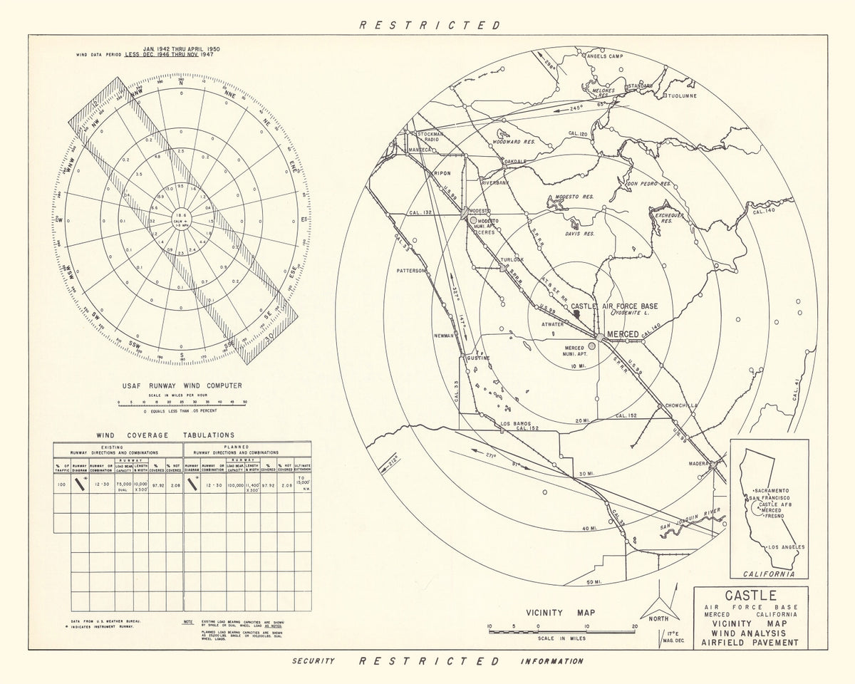Preview of Vintage Map of the Castle Air Force Base Vicinity, 1952